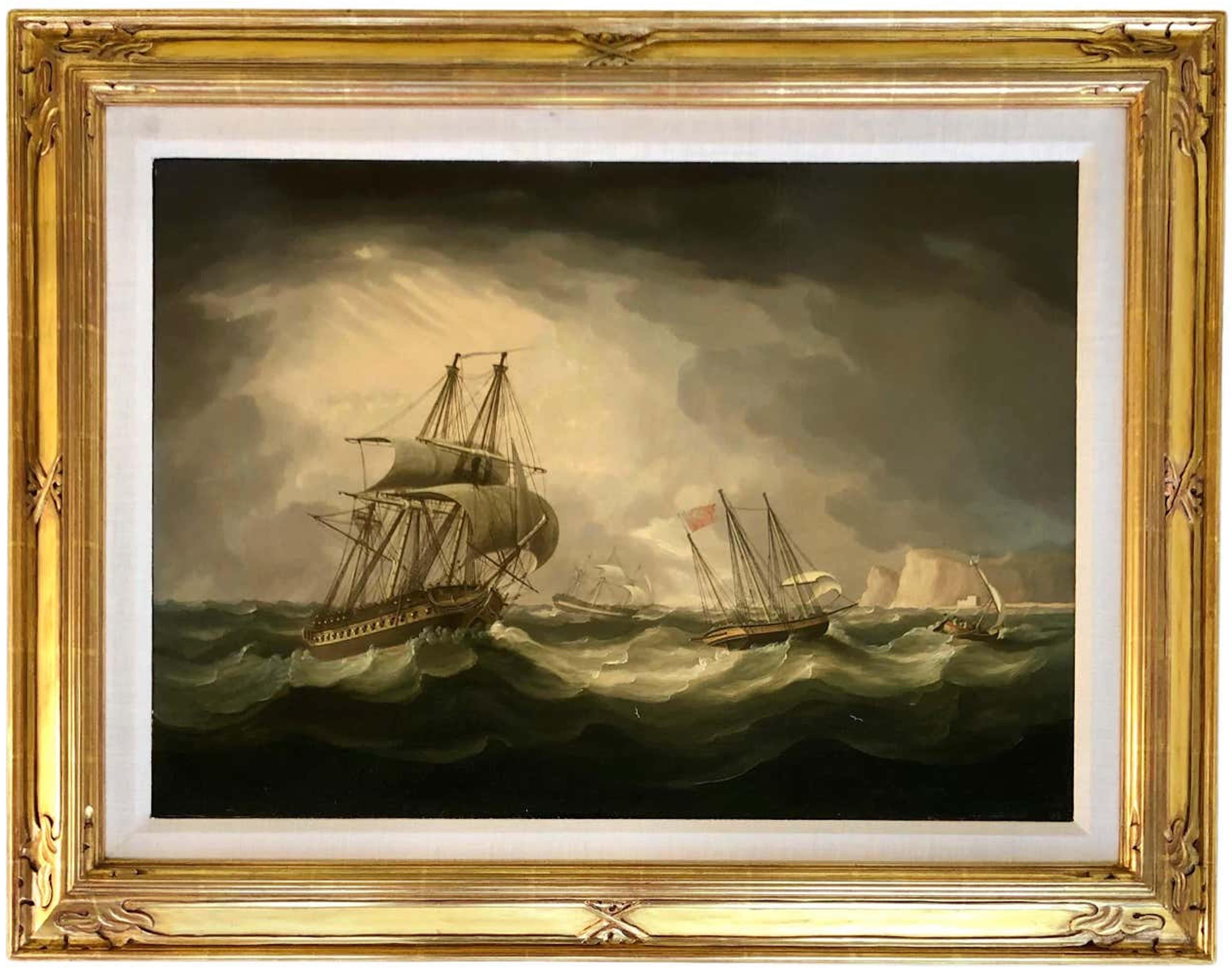 Thomas Buttersworth Landscape Painting - Heavy Seas Off Dover