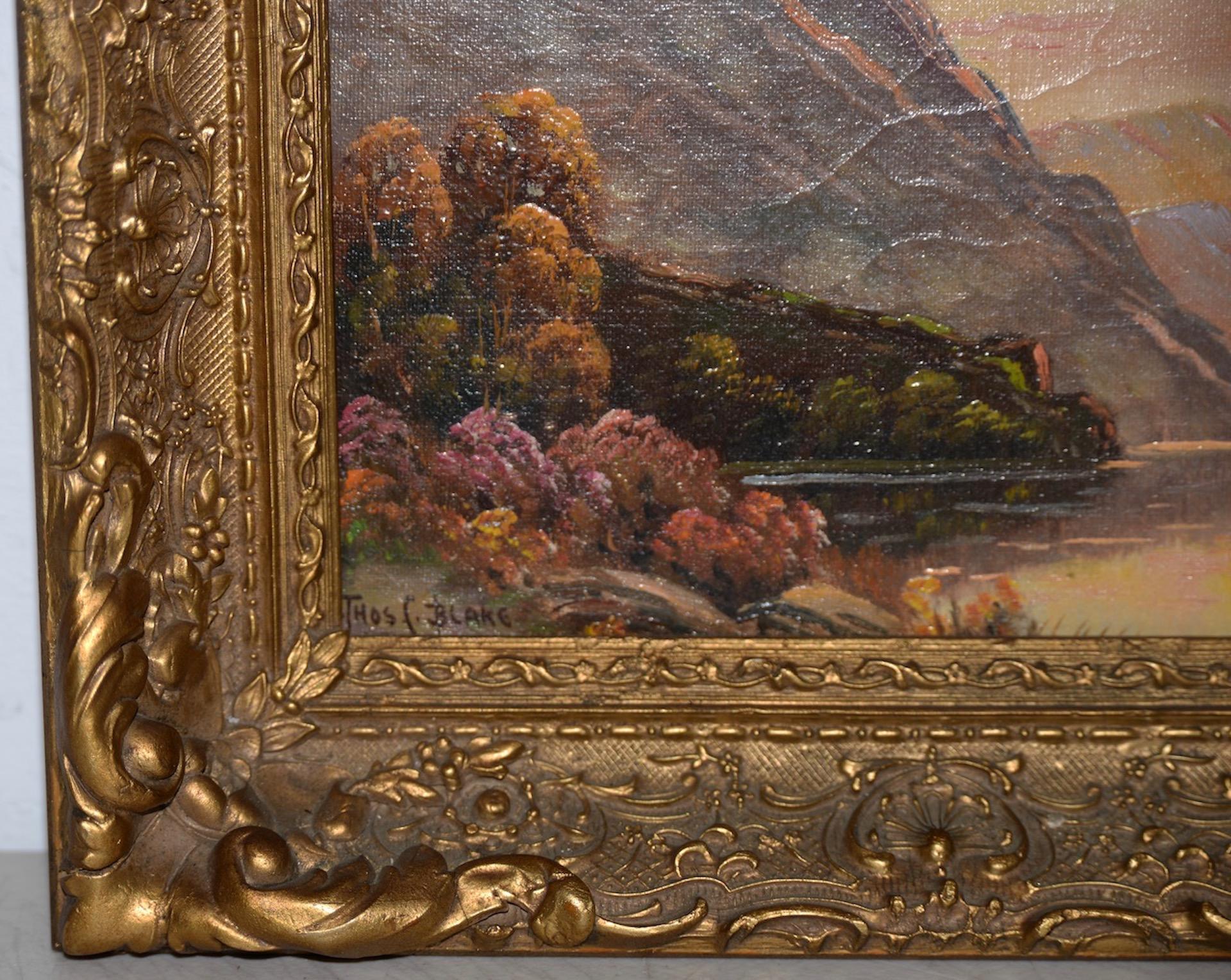 Hand-Painted Thomas C. Blake Luminous Mountain Landscape Oil Painting, circa 1920