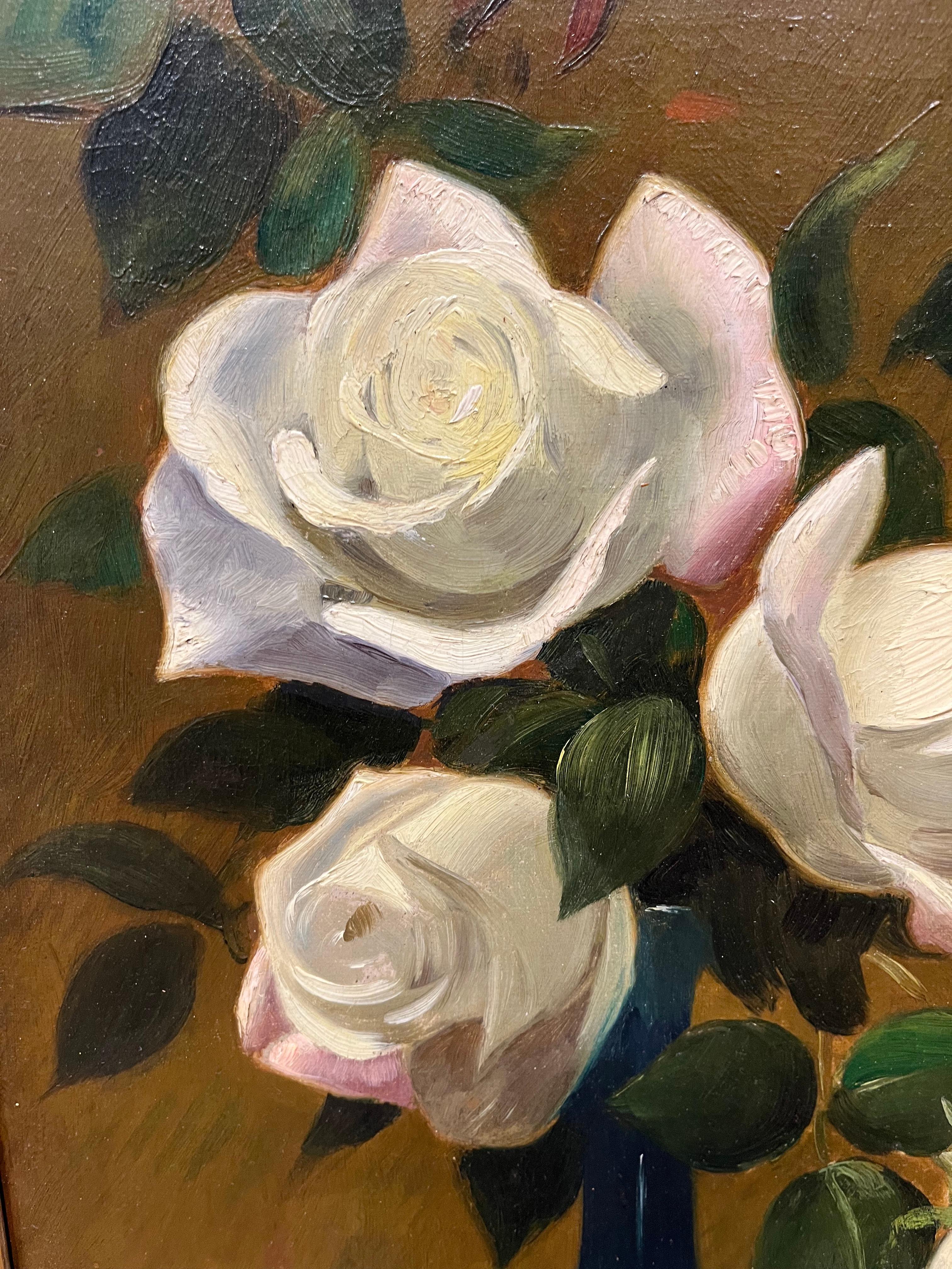 Floral Still Life of White Roses Oil Painting  1