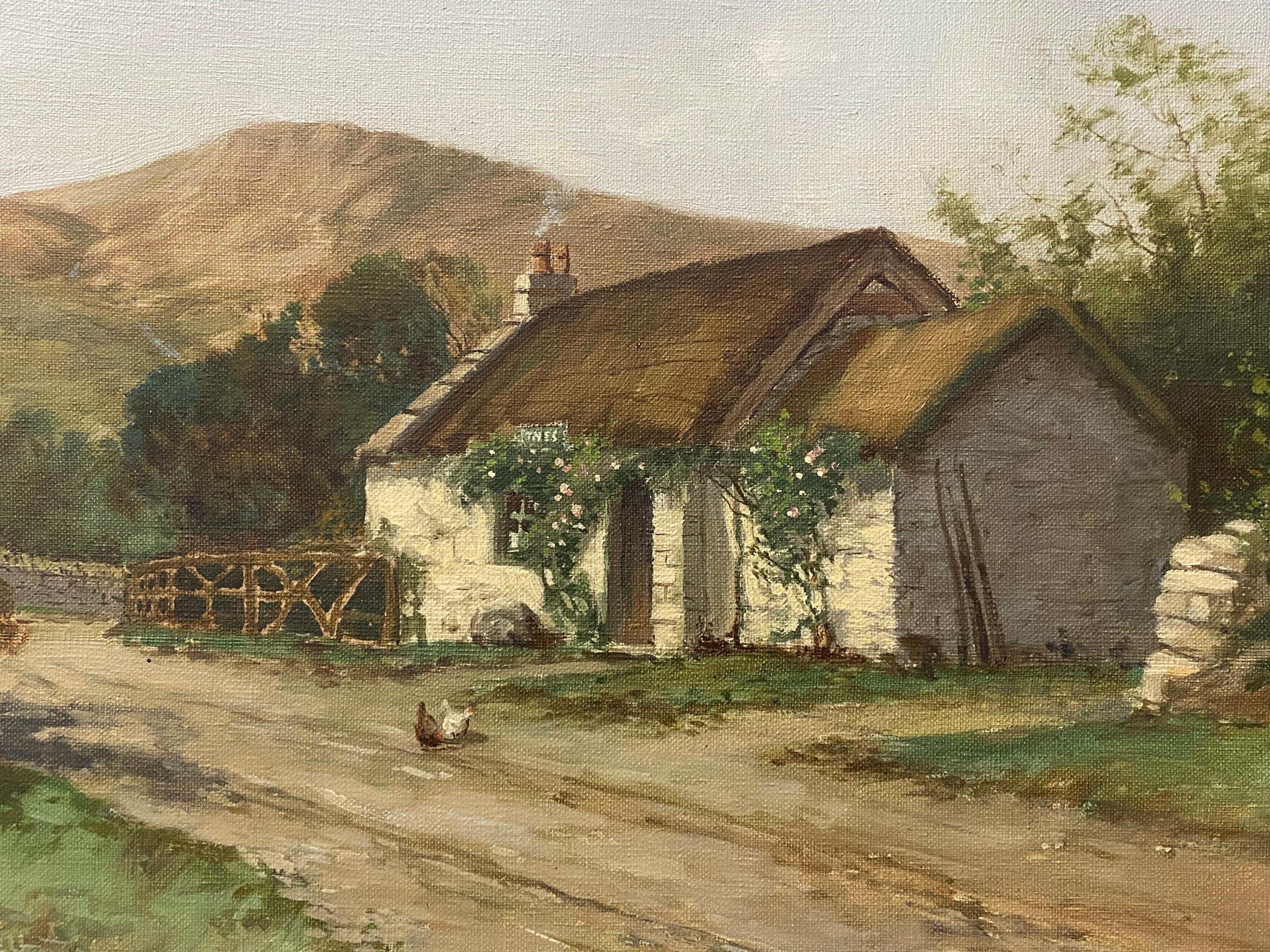 Thomas Campbell (1865 - 1943) 

Thomas Campbell was active/lived in United Kingdom, Scotland. 

Thomas Campbell is known for landscape, rural scenes with figures, marine painting.

Thatched Cottage on a Country Road with Chickens

Original oil