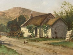 Thomas Campbell Thatched Cottage on a Country Road Oil Painting C.1900