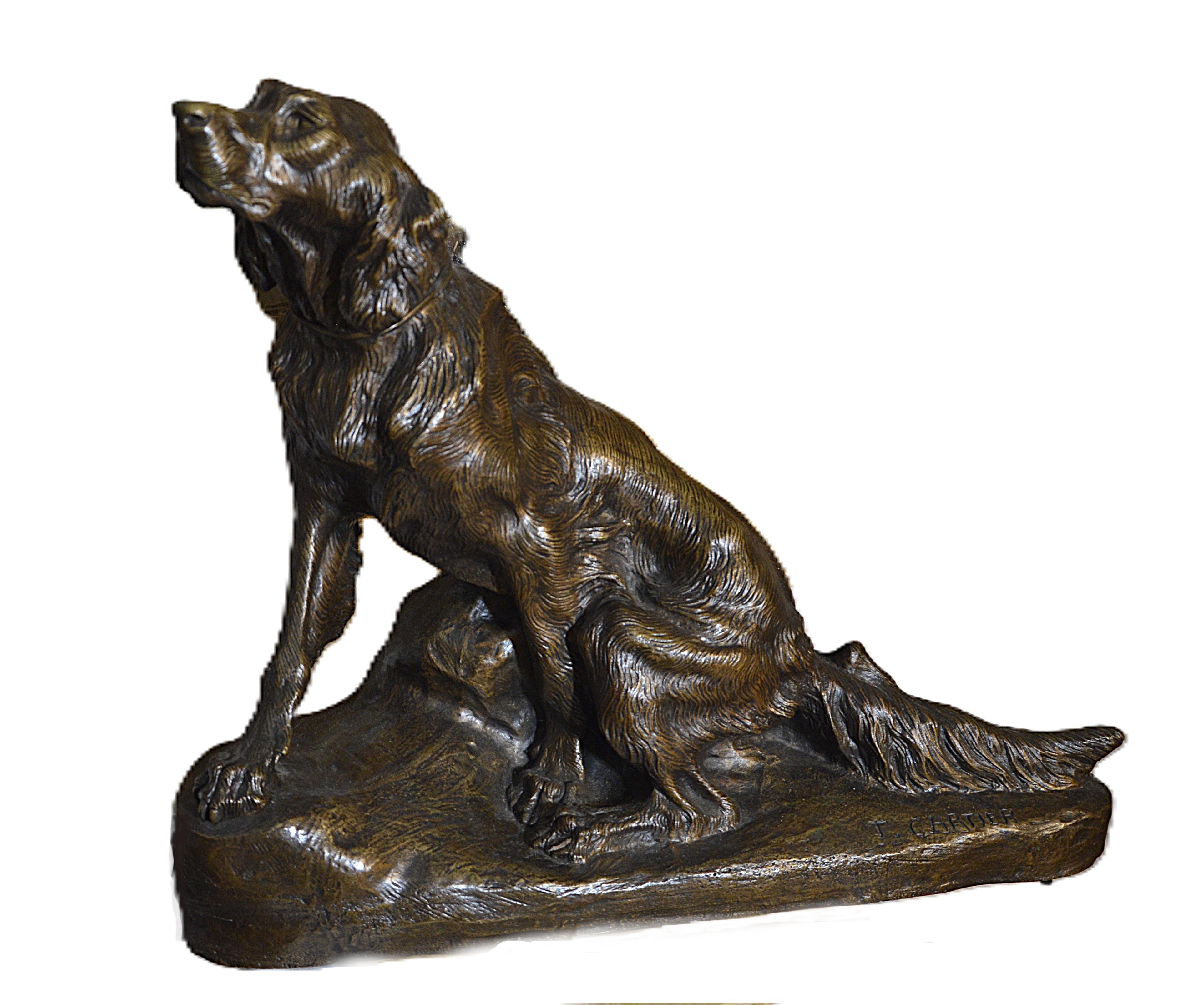 Bronze, Hund von Thomas-François Cartier – Sculpture von Thomas Cartier (1879-1943) 