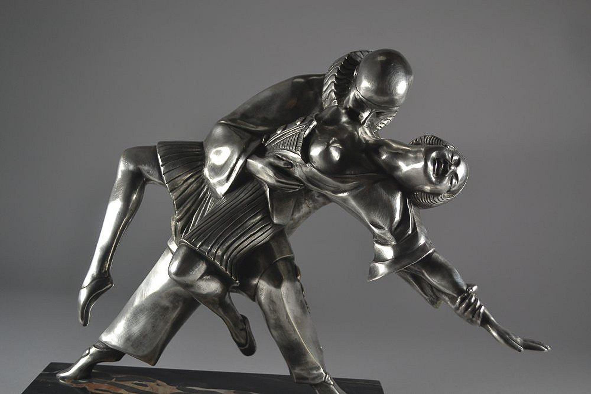 Thomas Cartier Art Deco Silver Plated Bronze Sculpture 