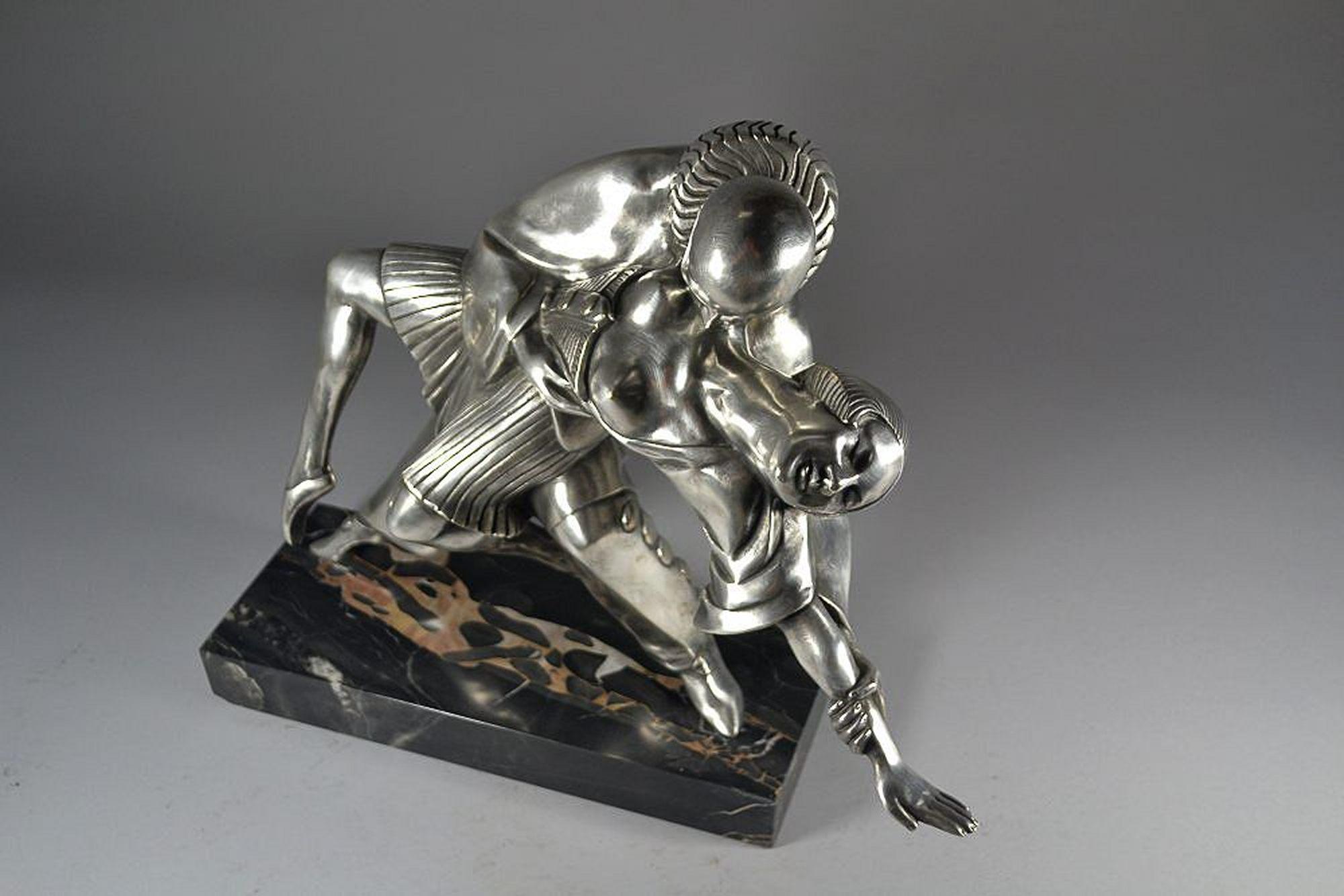 French Thomas Cartier Art Deco Silver Plated Bronze Sculpture 