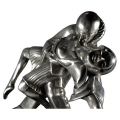 Thomas Cartier Art Deco Silver Plated Bronze Sculpture "Tango"