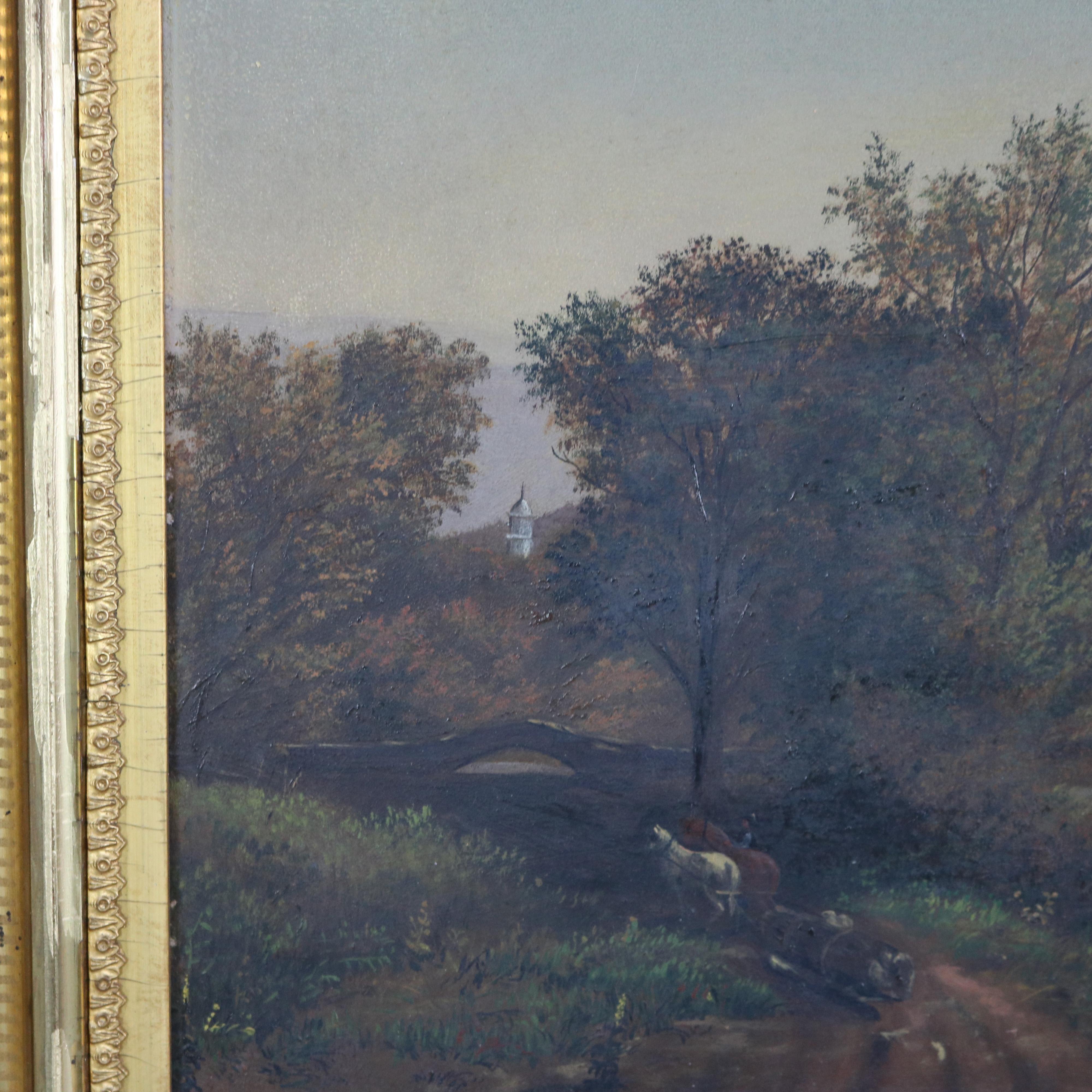 Thomas Chambers School Oil on Board Landscape Painting, Framed, C1850 For Sale 5