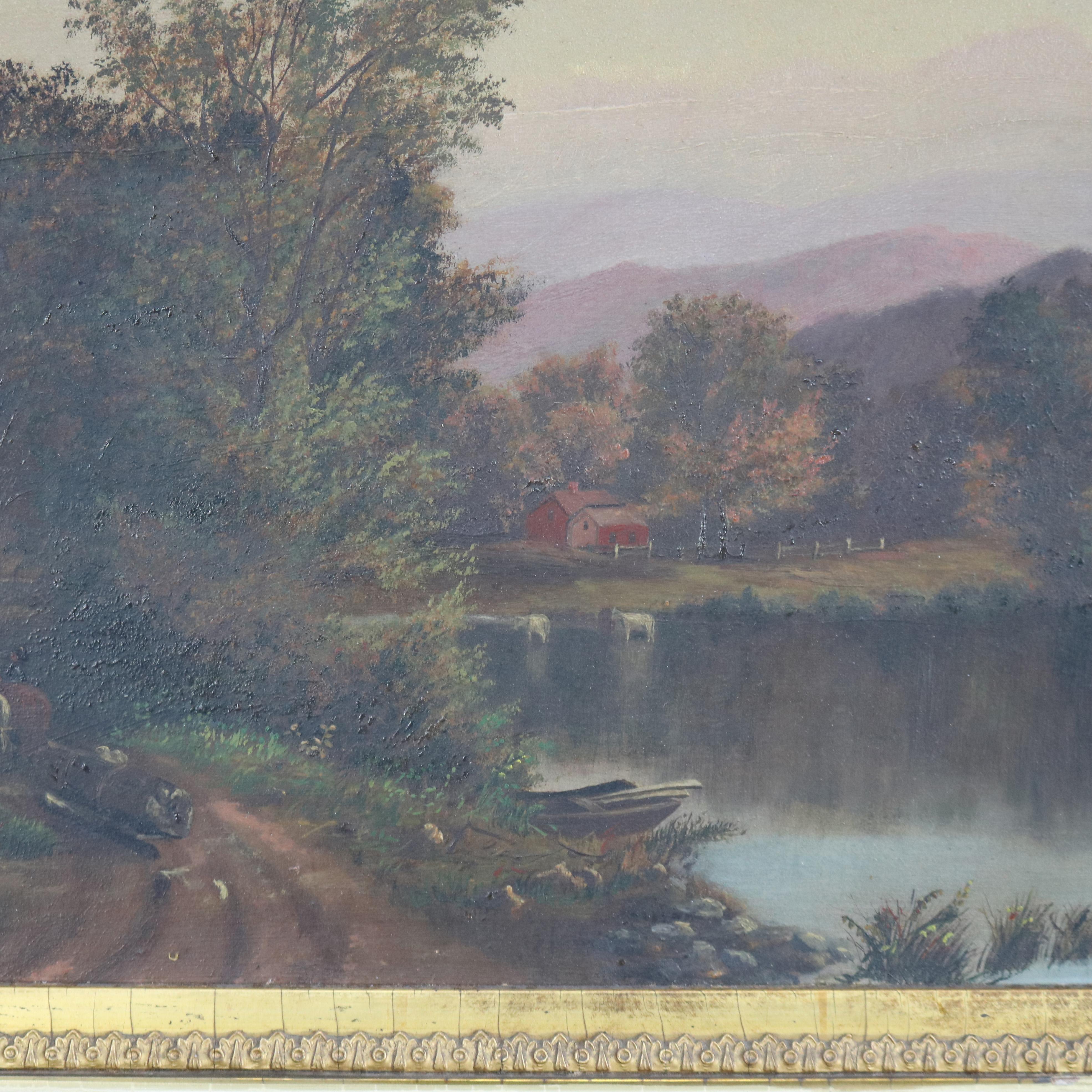 Thomas Chambers School Oil on Board Landscape Painting, Framed, C1850 For Sale 6