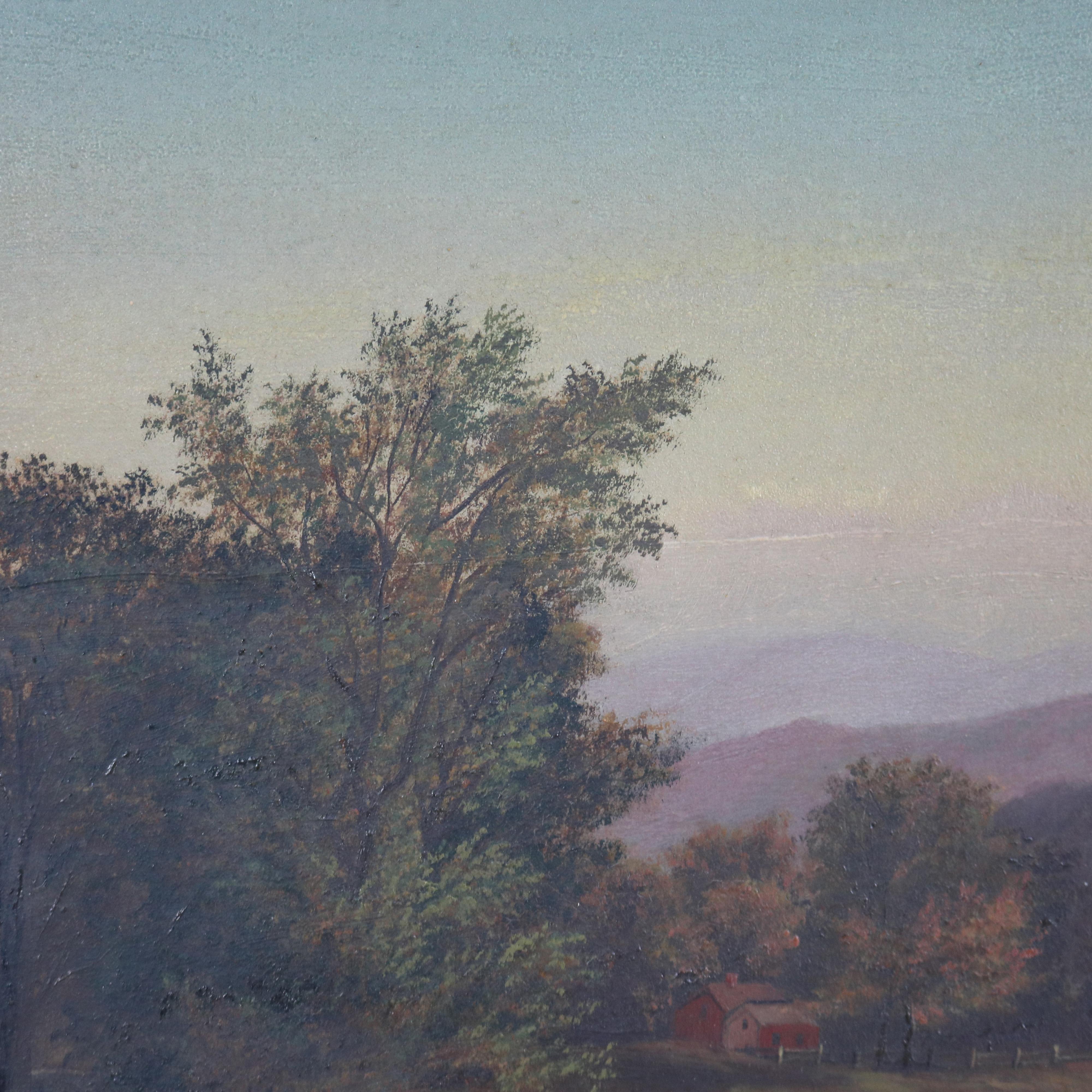 Thomas Chambers School Oil on Board Landscape Painting, Framed, C1850 For Sale 7