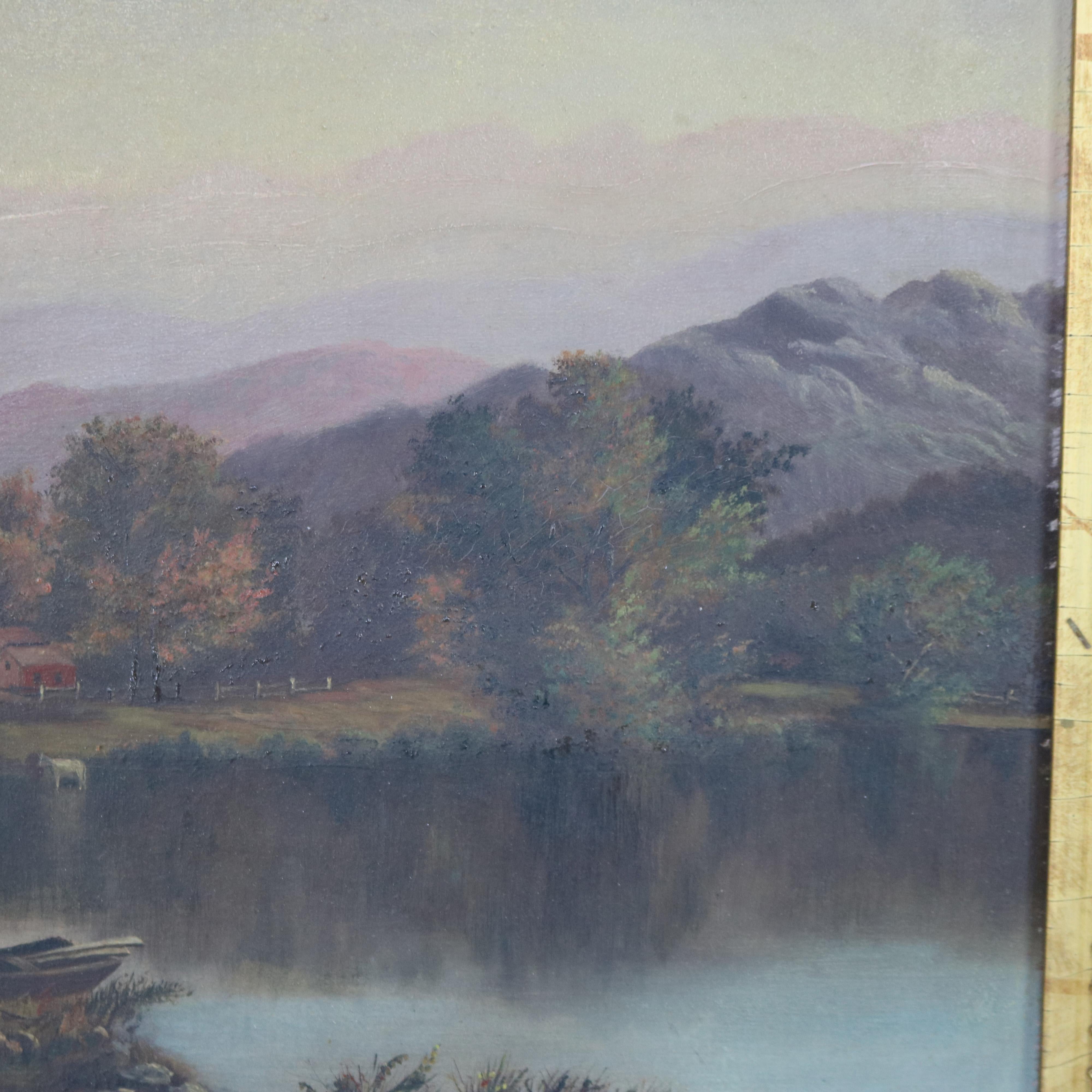 Thomas Chambers School Oil on Board Landscape Painting, Framed, C1850 In Good Condition For Sale In Big Flats, NY