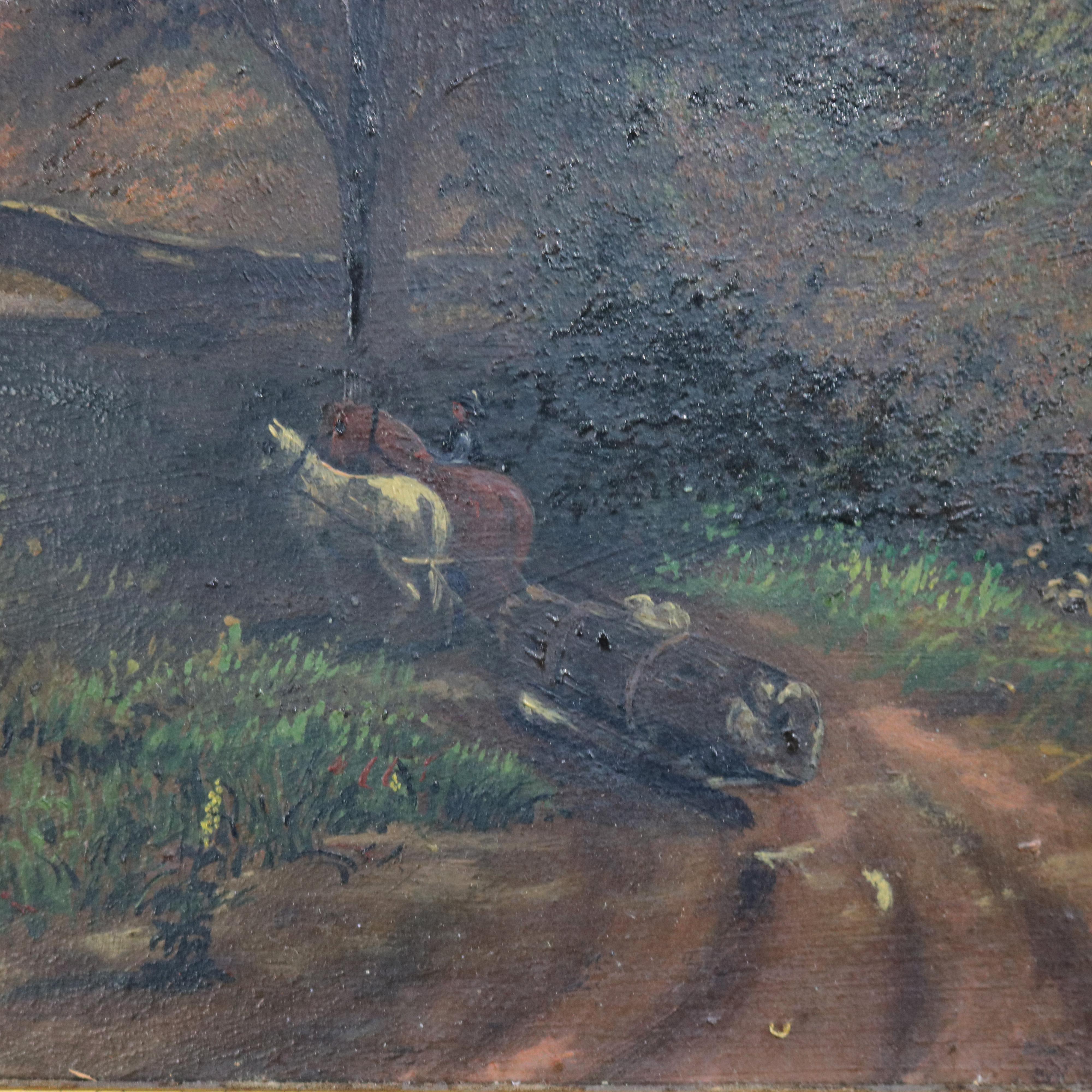 19th Century Thomas Chambers School Oil on Board Landscape Painting, Framed, C1850 For Sale