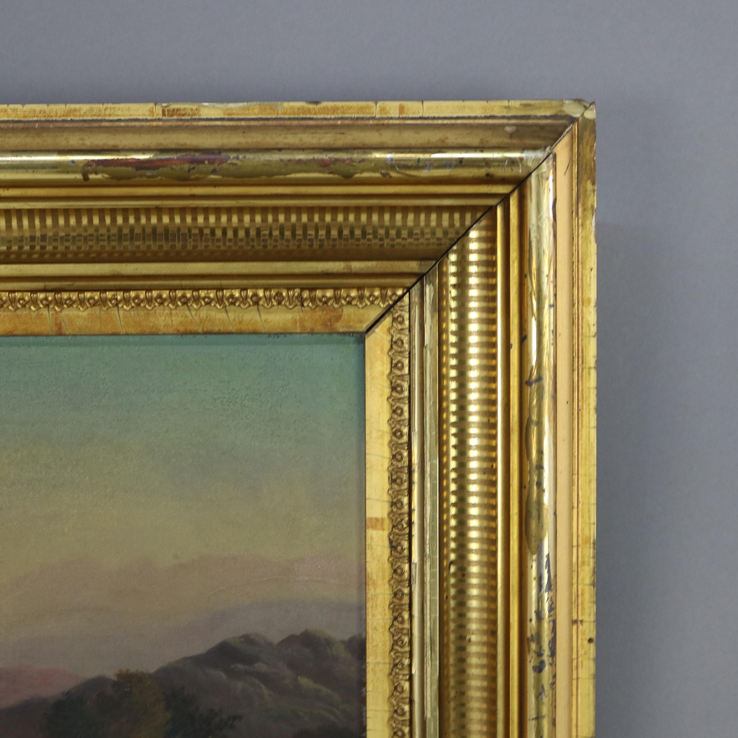Thomas Chambers School Oil on Board Landscape Painting, Framed, C1850 For Sale 2