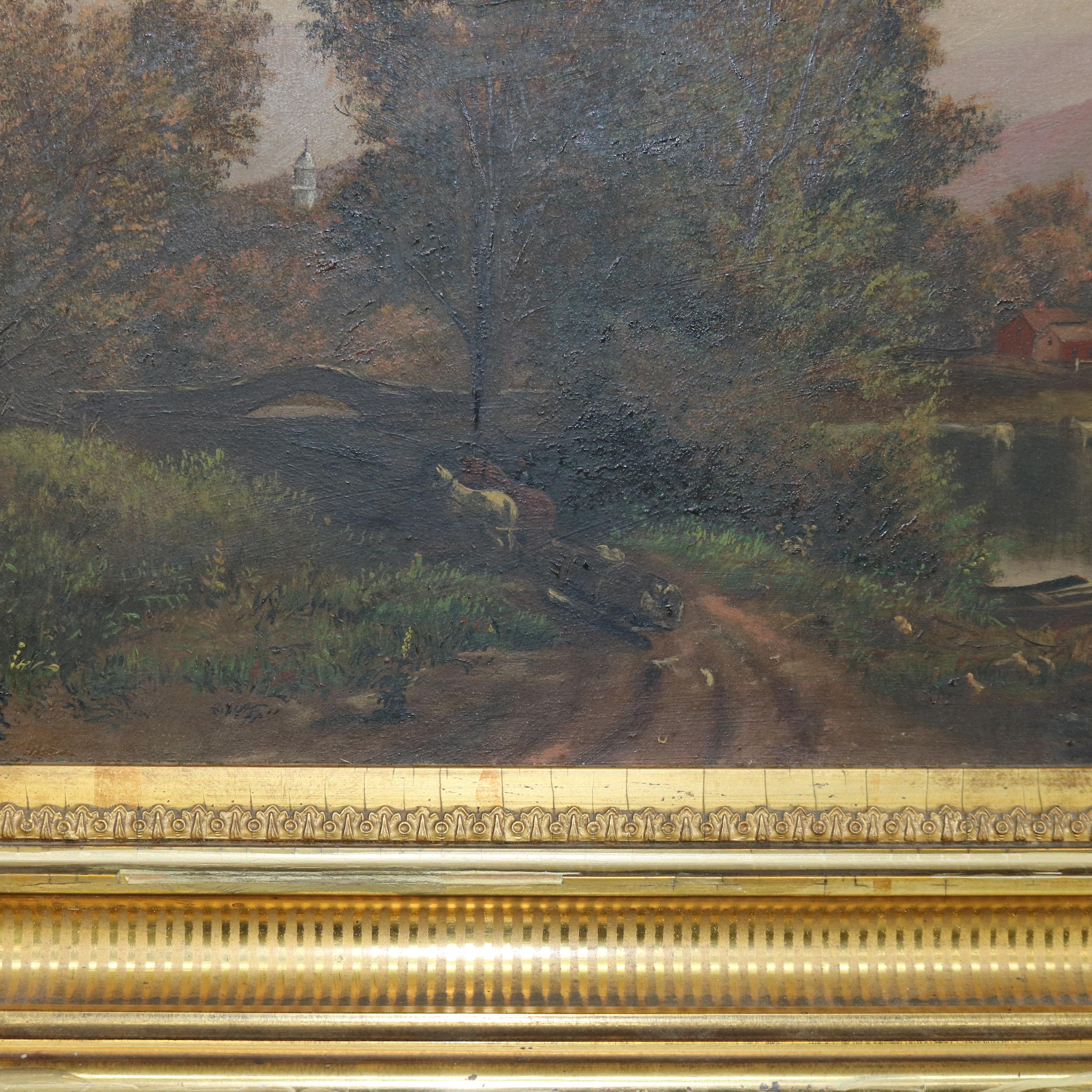 Thomas Chambers School Oil on Board Landscape Painting, Framed, C1850 For Sale 3