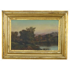 Pintura de paisaje al óleo sobre tabla de la escuela Thomas Chambers, enmarcada, c. 1850