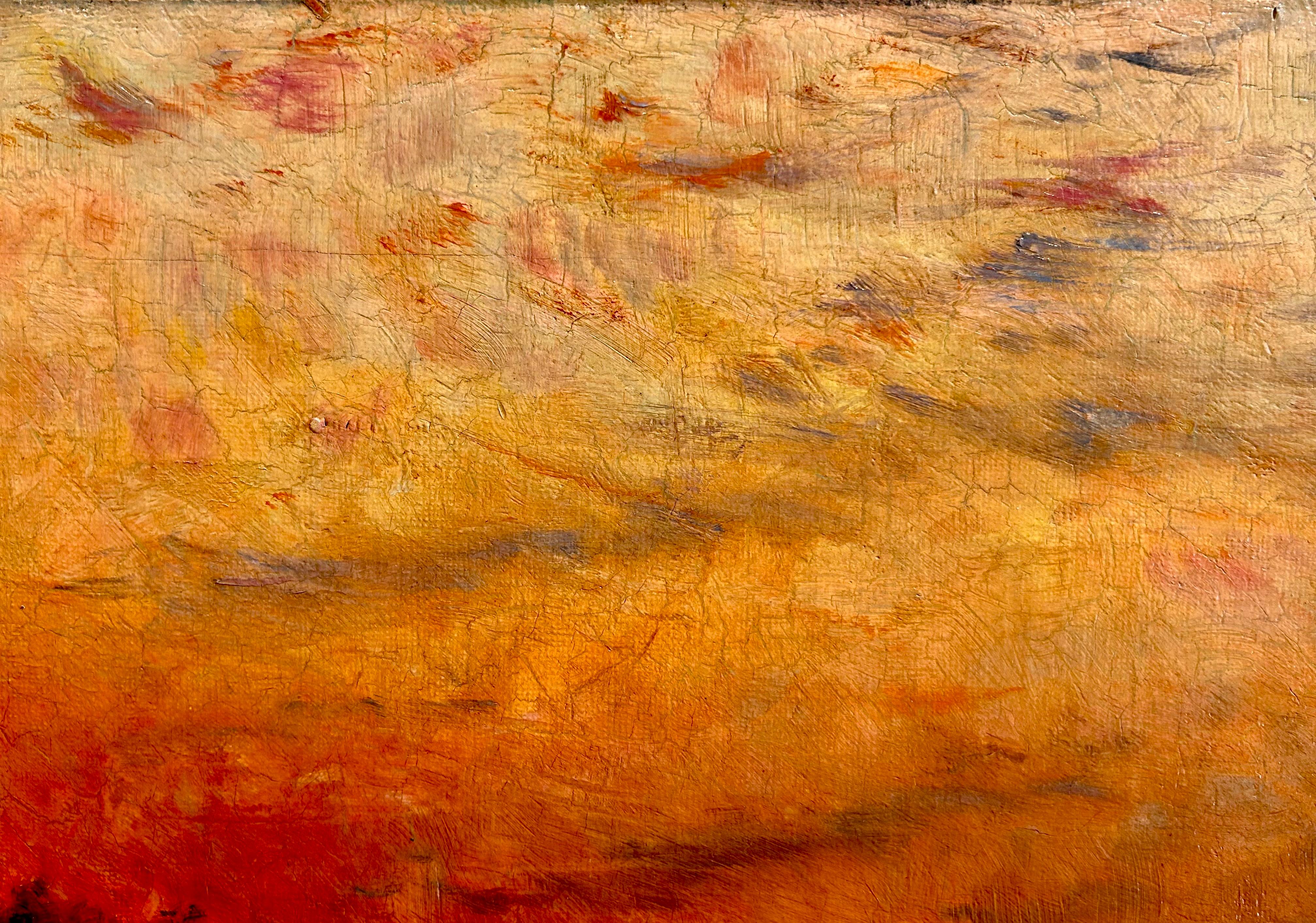 Paesaggio ad olio di acqua al tramonto - Landscape Painting Arancia di Thomas Charles Farrer