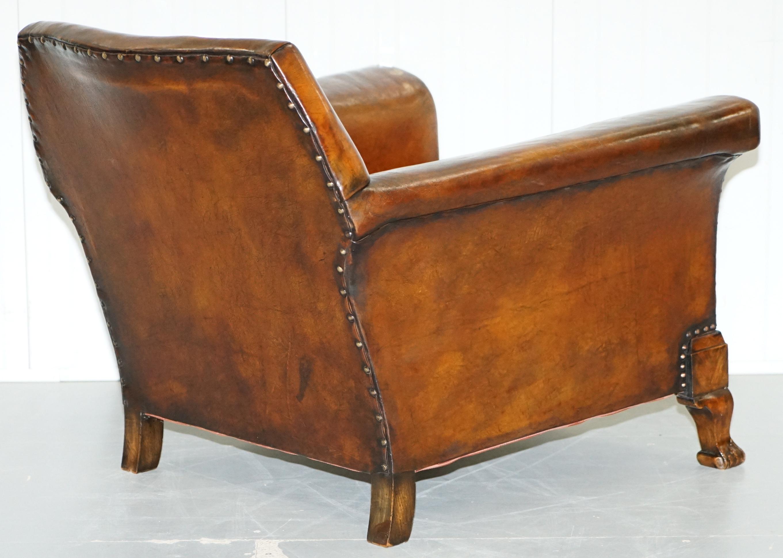 Thomas Chippendale Marquetry Walnut Inlay Brown Leather Sofa & Armchairs Suite 2