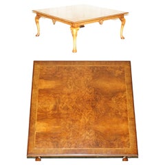 Used Thomas Chippendale Style Burr Walnut Coffee Table Elegant Long Cabriolet Legs