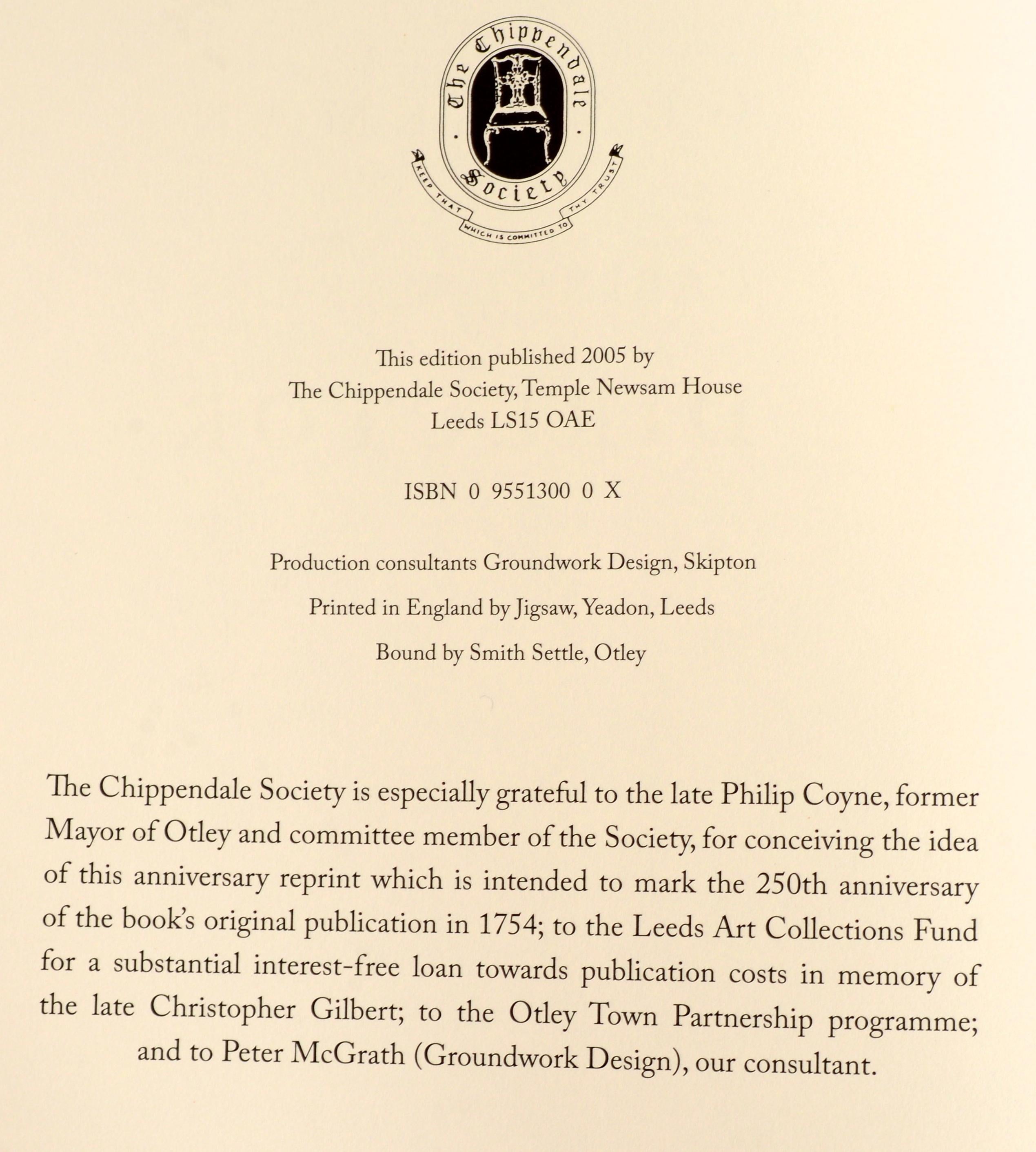 Thomas Chippendale, Il direttore di Gentleman ed ebanisti. Pubblicato da The Chippendale Society, Leeds, Regno Unito, 2005. 1a edizione con copertina rigida e giacca in polvere. Una bellissima copia in facsimile di grande formato del più famoso