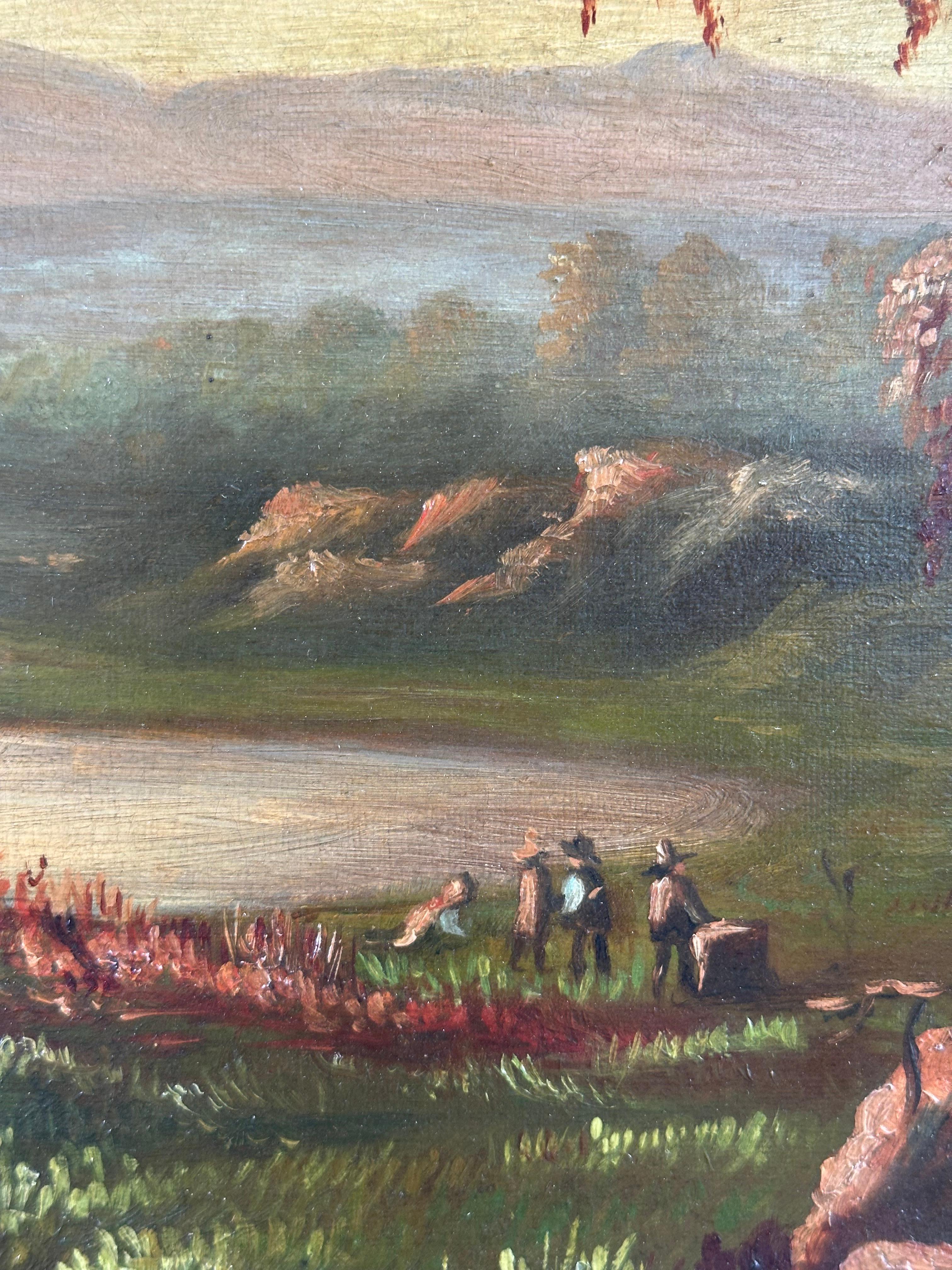 Precioso paisaje panorámico al atardecer, obra de un artista desconocido, hacia 1850. Óleo sobre lienzo de 20 x 34 pulgadas. 

Se representan las montañas Catskill orientadas al oeste desde algún lugar del condado de Dutchess, Nueva York.