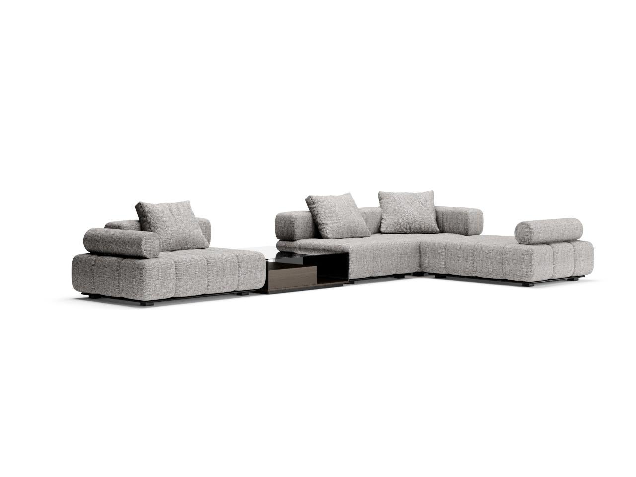 Thomas contemporary modular sofa. Available in different sizes and coverings. The seating system is composed of 5 different dimension sets. 105 - 140 - 175 x 105 x 40 cm, daybed and chaise longue.

The seating system can be customized with a whole
