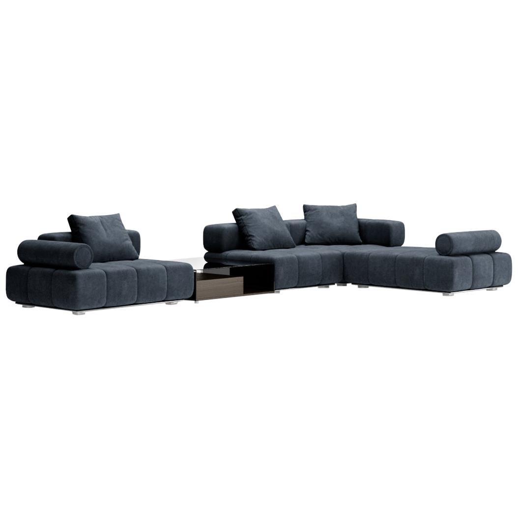 Contemporary Modular Sofa Settee Velvet Blue Marine For Sale