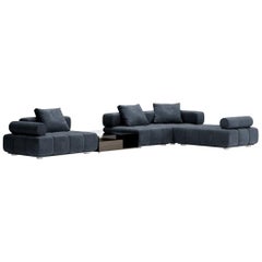 Contemporary Modular Sofa Settee Velvet Blue Marine