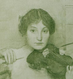 Estudio del Violinista para la Santa Maternidad, prerrafaelita, escuela de newlyn, Óleo