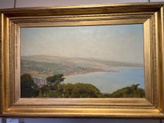 Victorian Newlyn School Landscape Oil of Newlyn Bay Cornwall in hazy sunshine