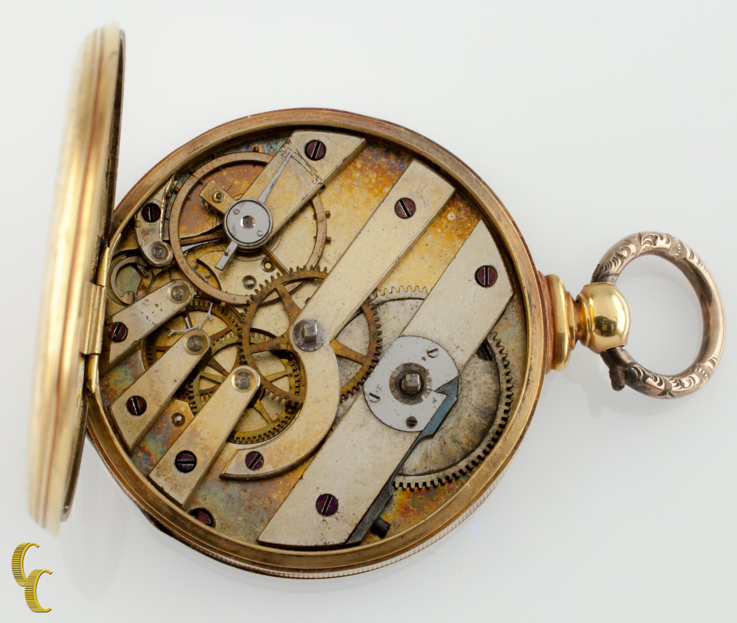 Thomas Cooper London Key Operated 18k Yellow Gold Pocket Watch 13 Jewels In Good Condition For Sale In Sherman Oaks, CA
