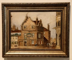 Antique Oil Painting by Thomas Cooper Moore "Old Coach and Horses, Parliament Street, No