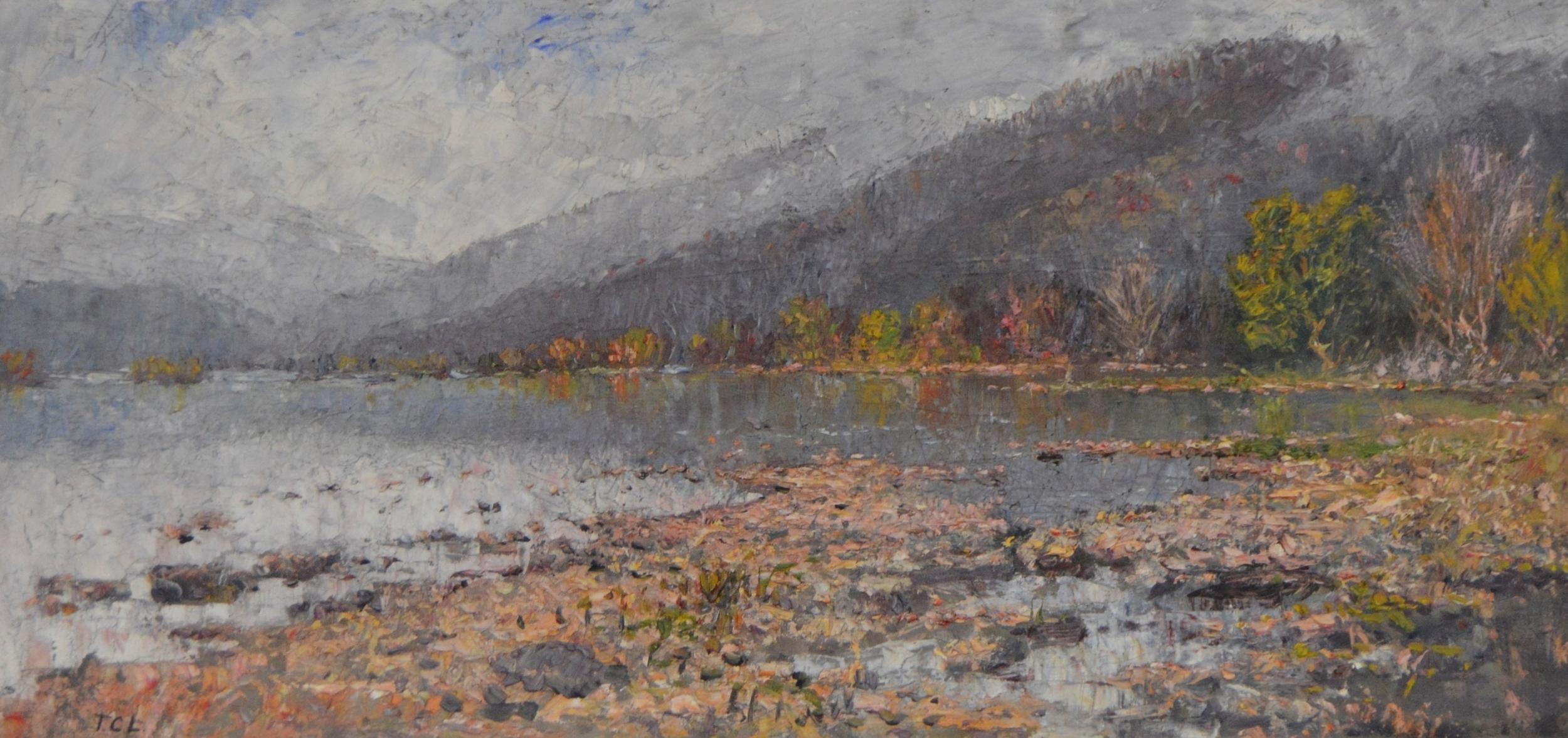 Mountain Landscape with Tranquil Water - Painting by Thomas Corwin Lindsay