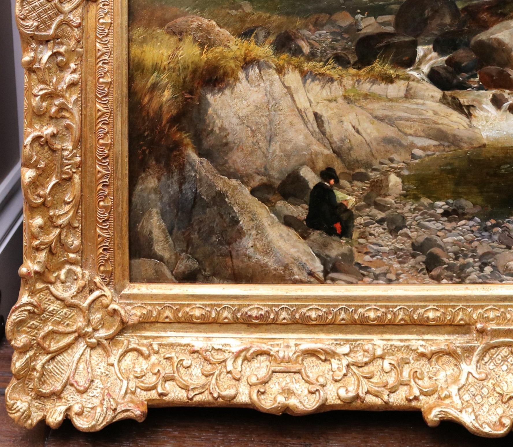 19th Century Welsh Landscape Oil Painting Thomas Creswick & Fishing in Snowdonia 8