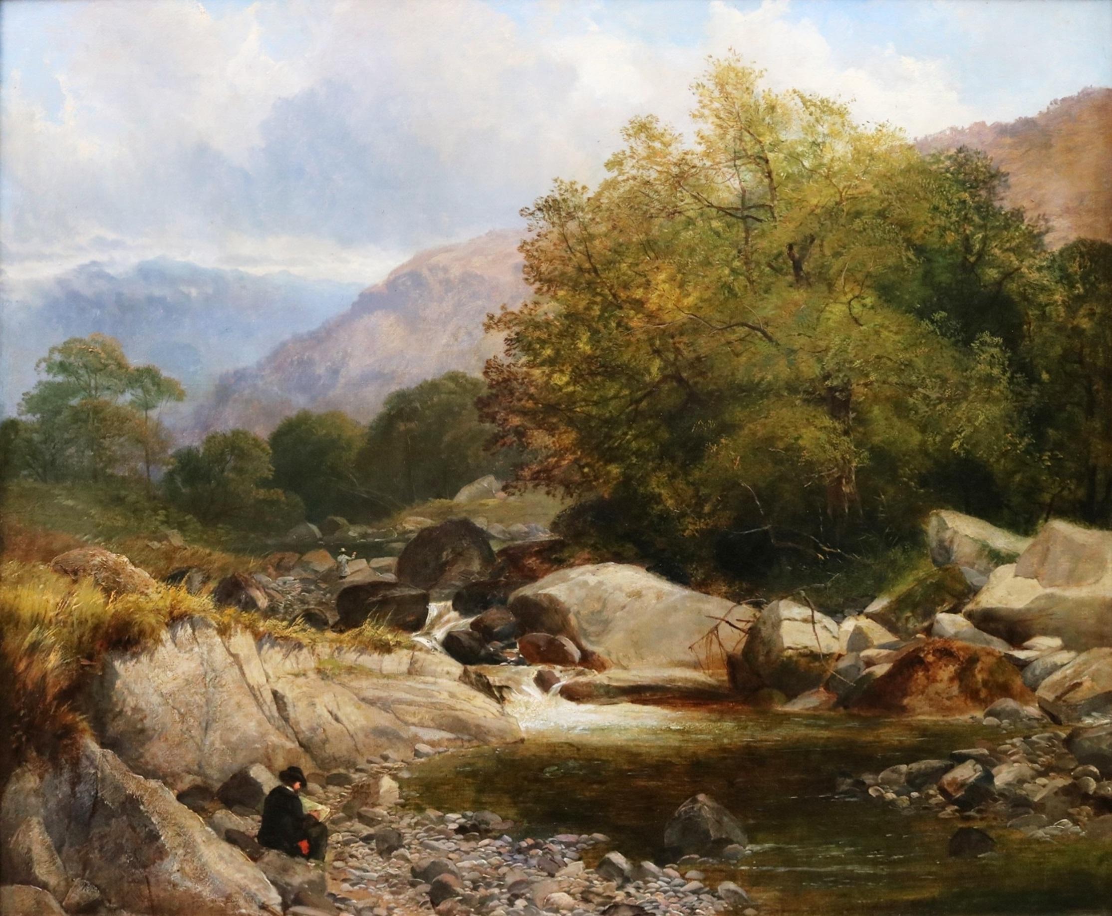 ‘The Heron Pool’ by Thomas Creswick RA (1811-1869). The painting – which depicts the artist himself sketching by a pool on the River Lledr in North Wales – is signed by the artist and presented in a fine quality bespoke gold metal leaf frame.  

All