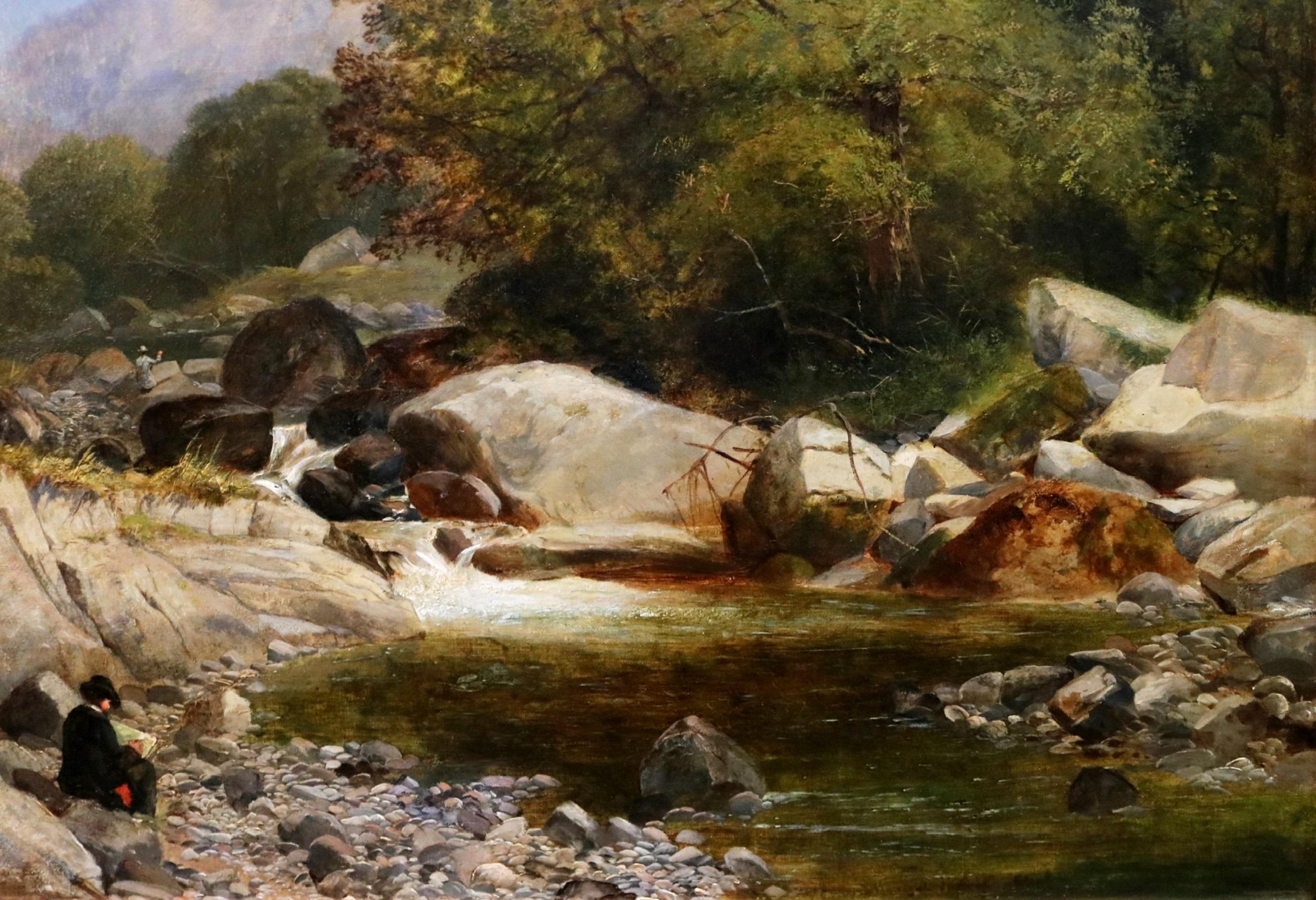19th Century Welsh Landscape Oil Painting Thomas Creswick & Fishing in Snowdonia 2