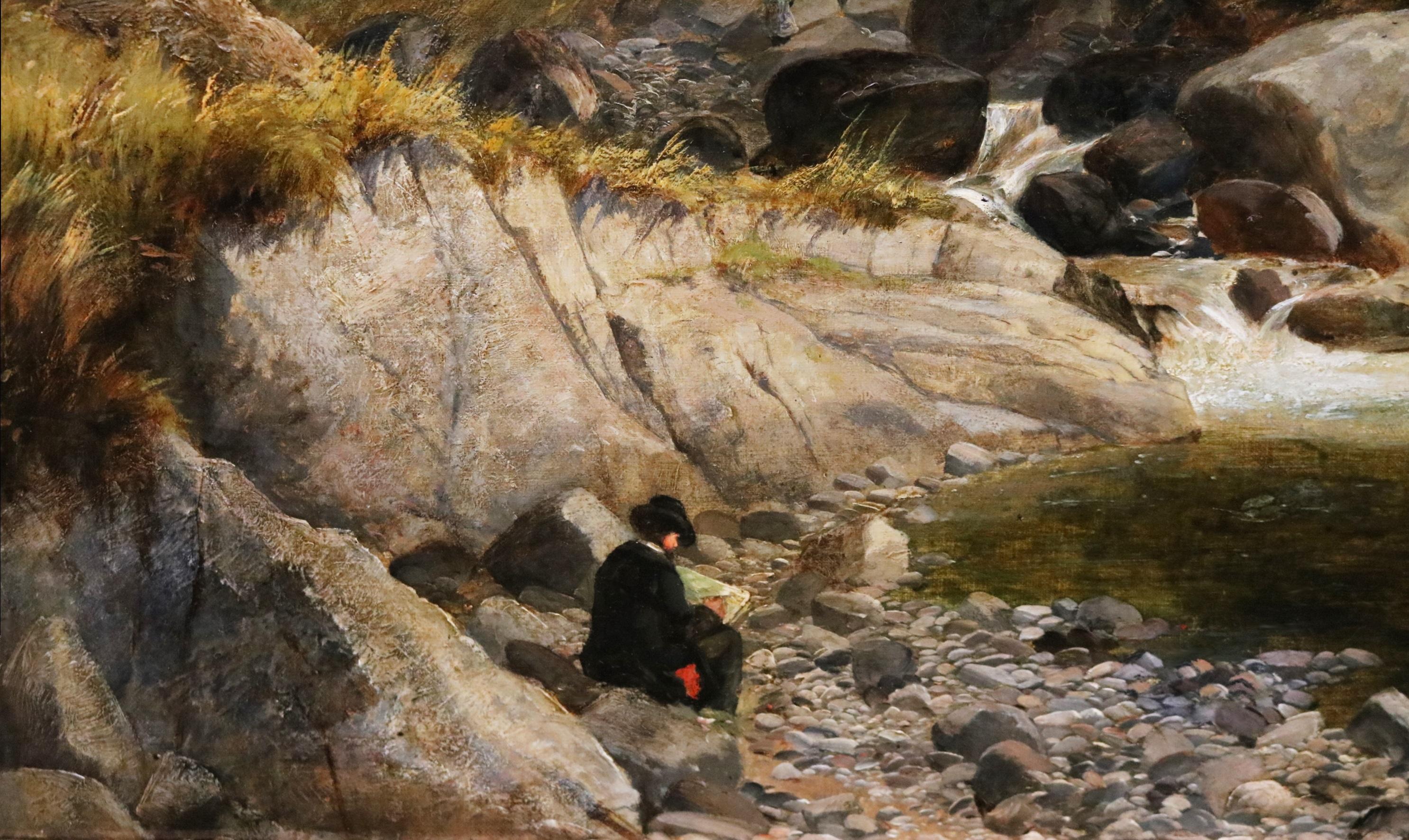 19th Century Welsh Landscape Oil Painting Thomas Creswick & Fishing in Snowdonia 3