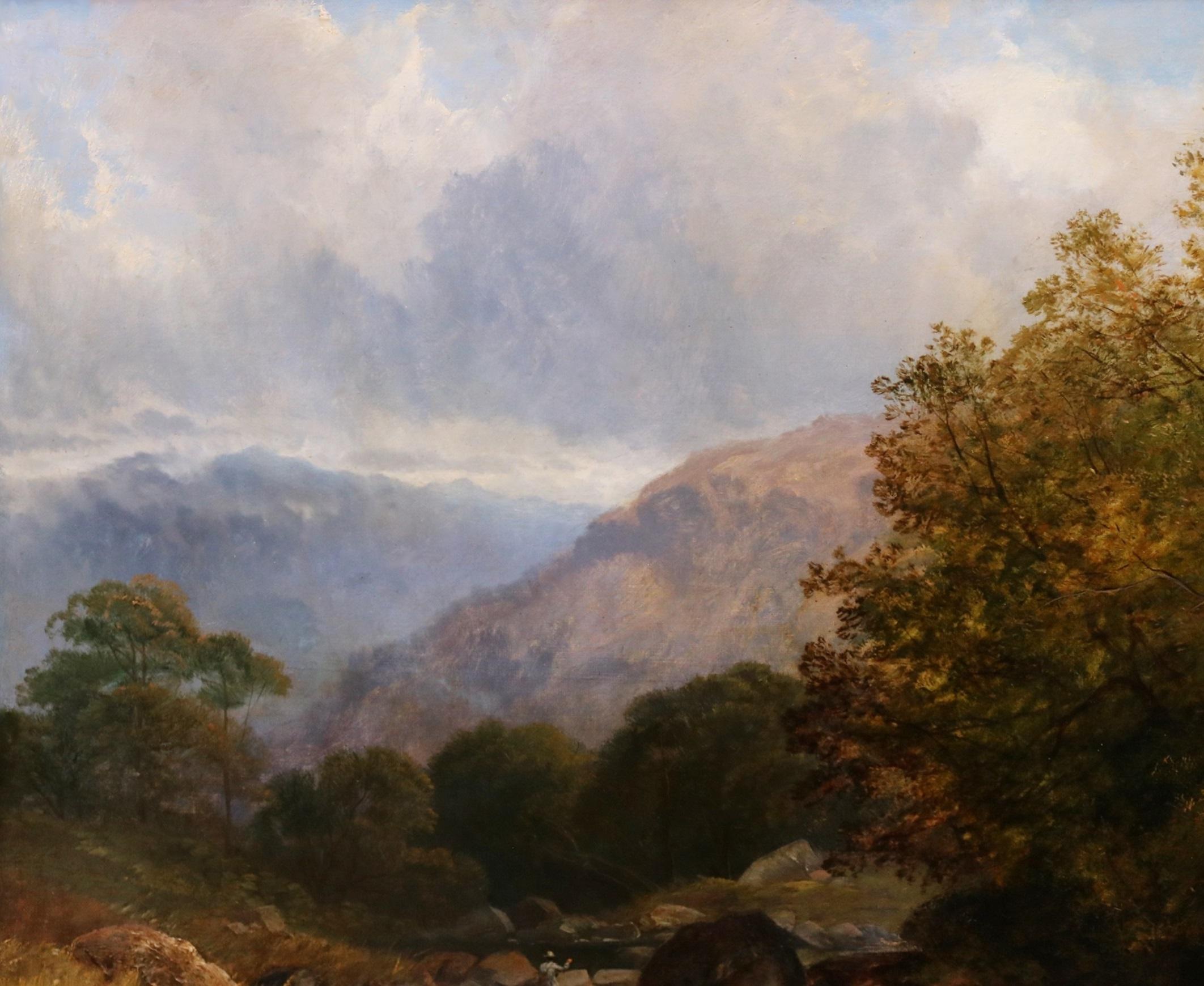 19th Century Welsh Landscape Oil Painting Thomas Creswick & Fishing in Snowdonia 4