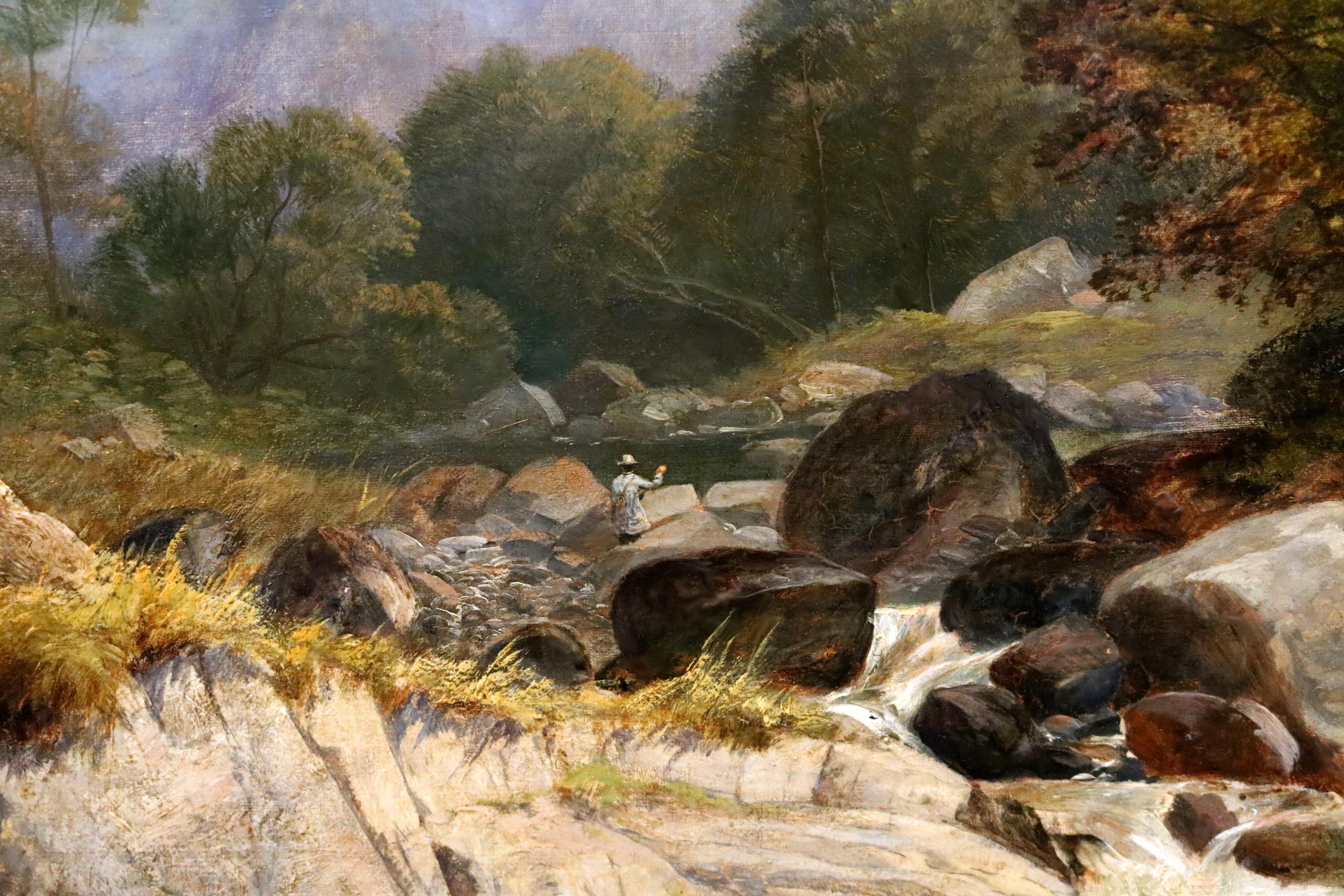 19th Century Welsh Landscape Oil Painting Thomas Creswick & Fishing in Snowdonia 5