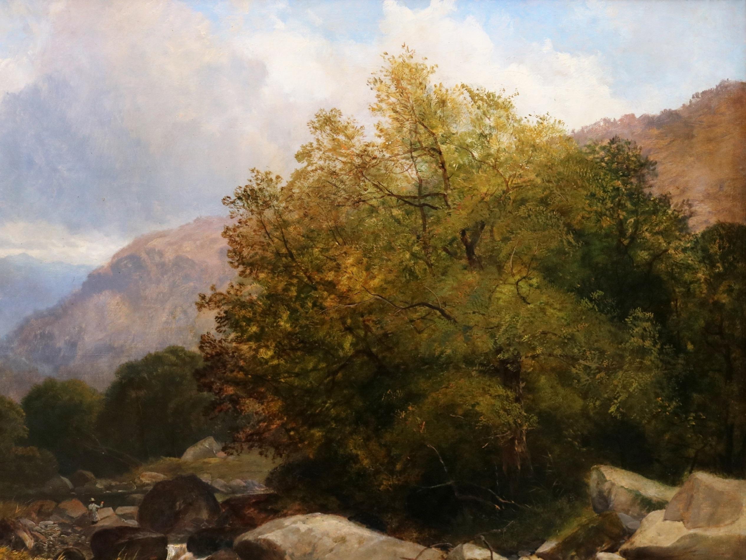 19th Century Welsh Landscape Oil Painting Thomas Creswick & Fishing in Snowdonia 6