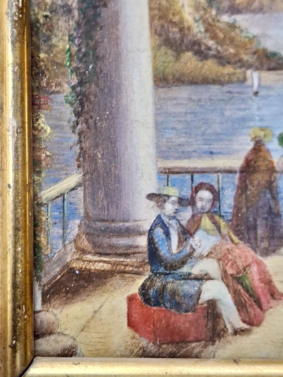 Vue sur l'eau depuis la terrasse - École anglaise Painting par Thomas Creswick