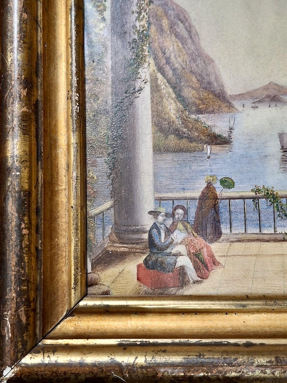 Vue sur l'eau depuis la terrasse - Marron Landscape Painting par Thomas Creswick