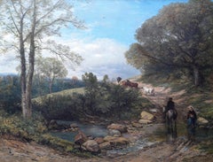 The Ford - British Old Master exhib. Landscape art oil painting figures animals