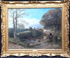 The Ford - British Old Master exhib. Landscape art oil painting figures animals