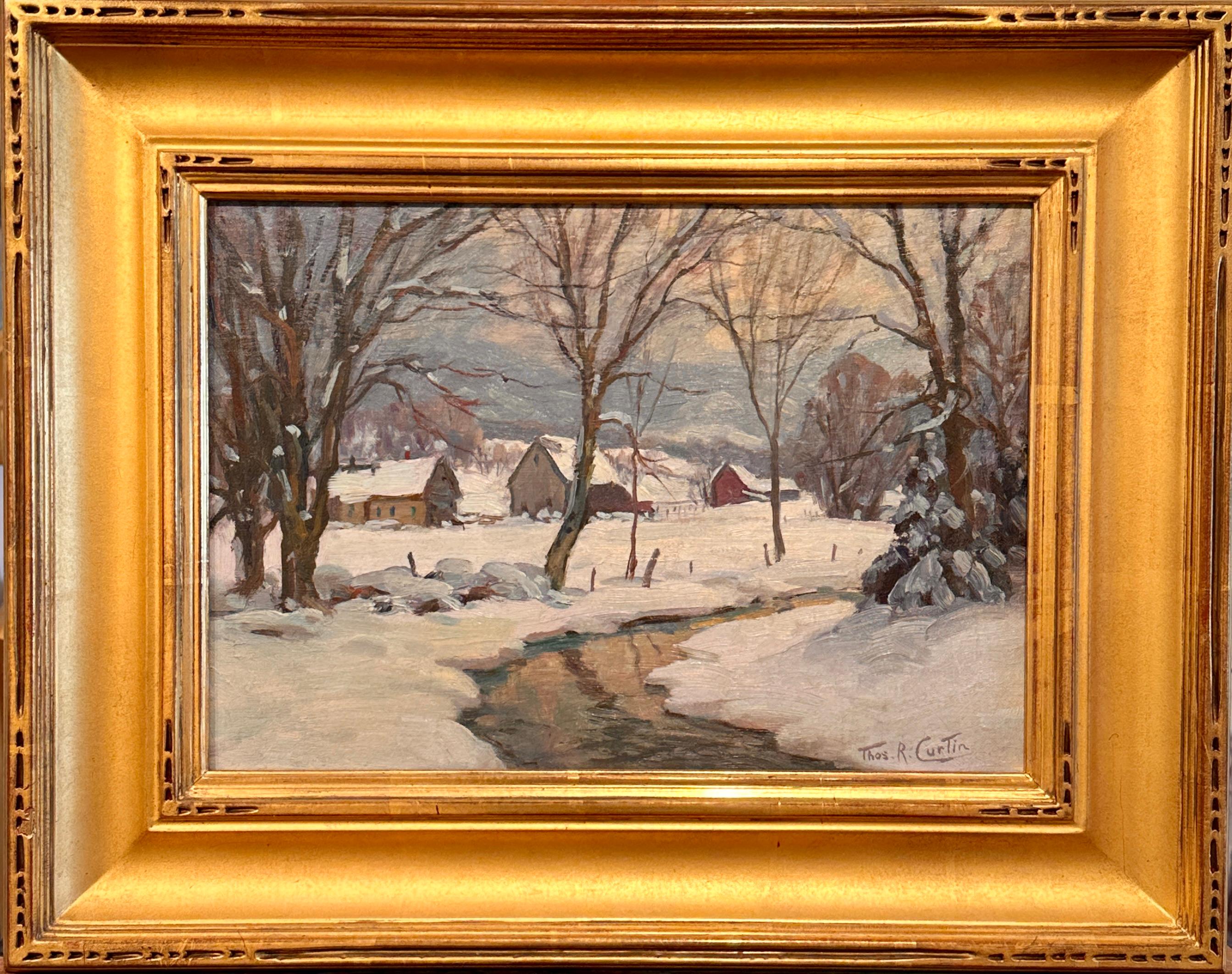 „Pleasant Valley Farm“, Landschaft, Schneeszene, Vermont, Winter River – Painting von Thomas Curtin