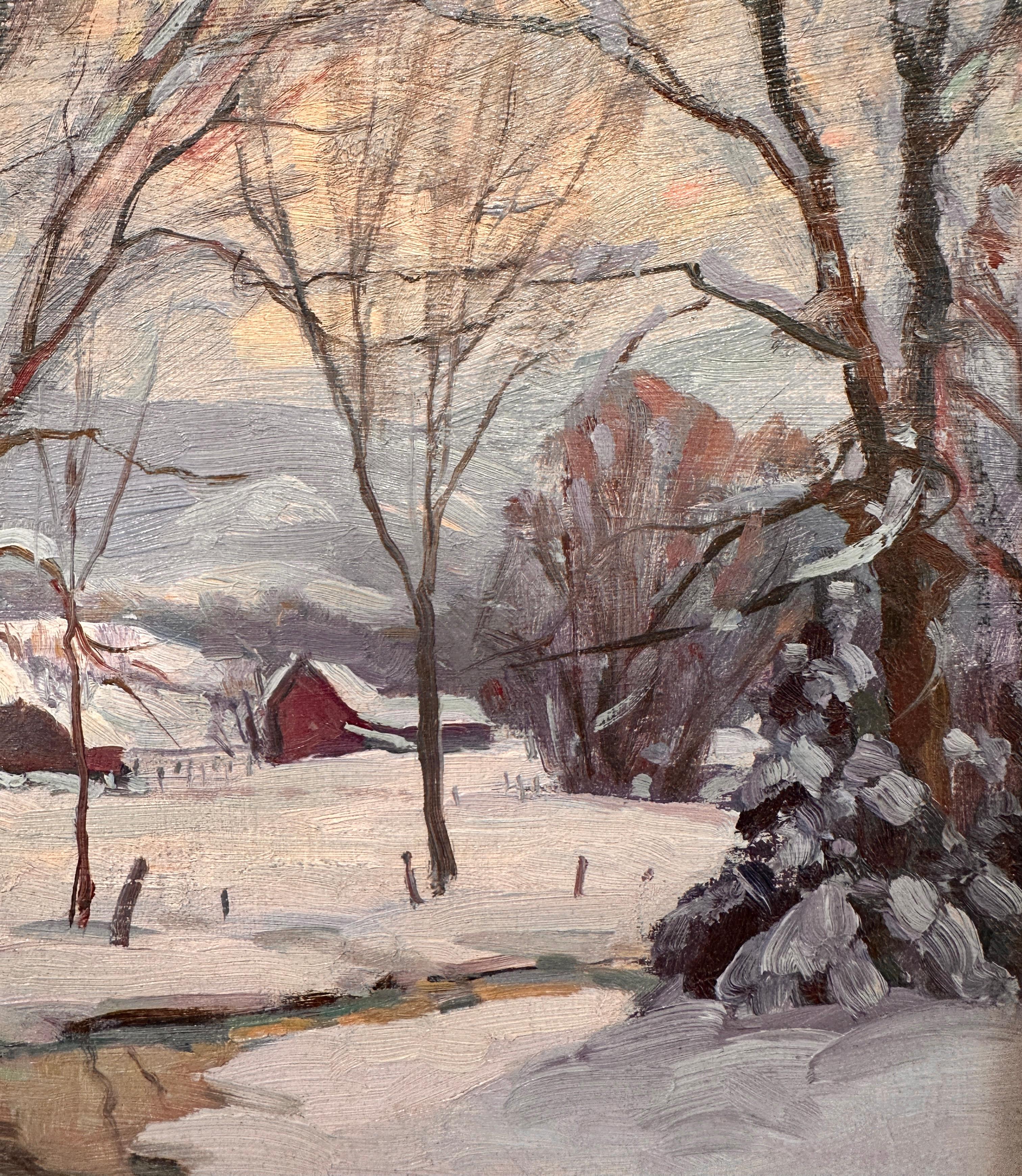 „Pleasant Valley Farm“, Landschaft, Schneeszene, Vermont, Winter River im Angebot 1