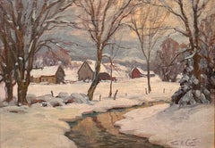 Vintage "Pleasant Valley Farm", Landscape, Snow Scene, Vermont, Winter River