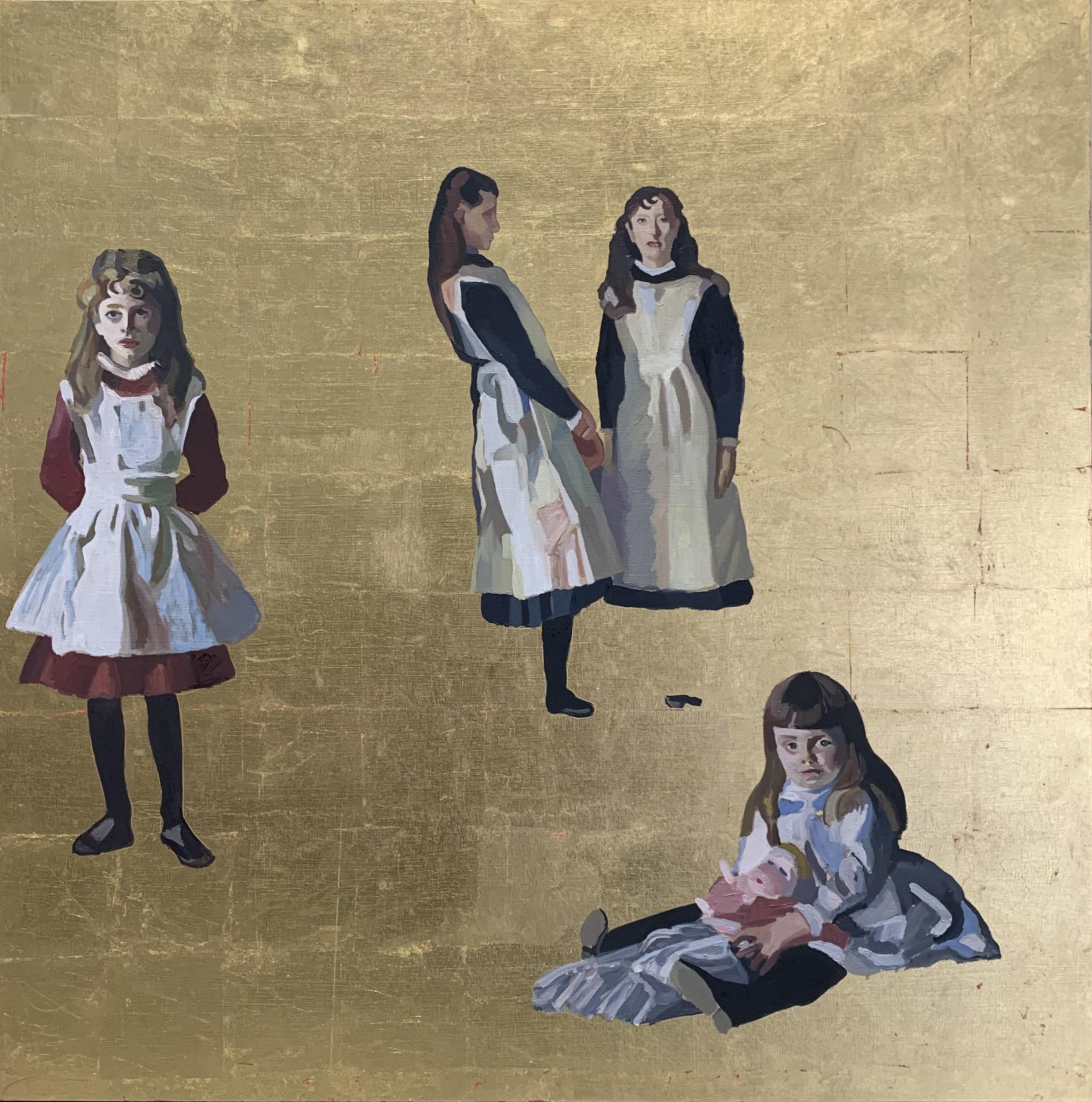 Thomas Darsney Figurative Painting - Boit Girls in Gold
