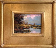 "Una tranquila tarde campestre" Colorido paisaje impresionista Pintura al óleo Tablero