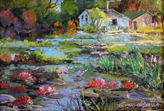 "Artist's Studio - Pond" Colorful Impressionist Landscape Oil Painting on Board