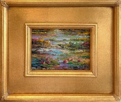 "Estudio para lirios de la vaina y colores del estanque" Pintura al óleo de paisaje impresionista