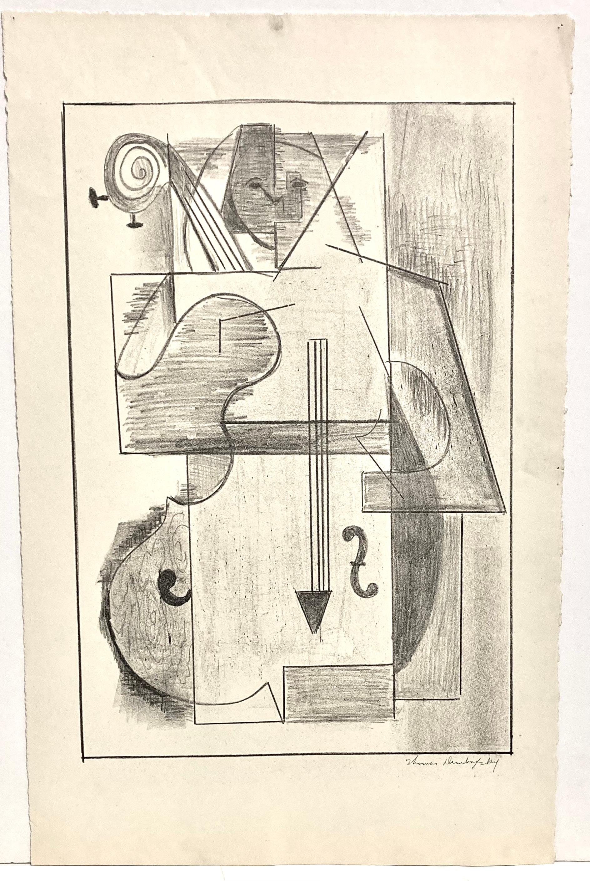This full-on view of a musician and his bass (also known as an upright bass or string bass), has an air of calm befitting the lowest-pitched bowed instrument in an orchestra. One might think that the edges and right angles of this cubist composition
