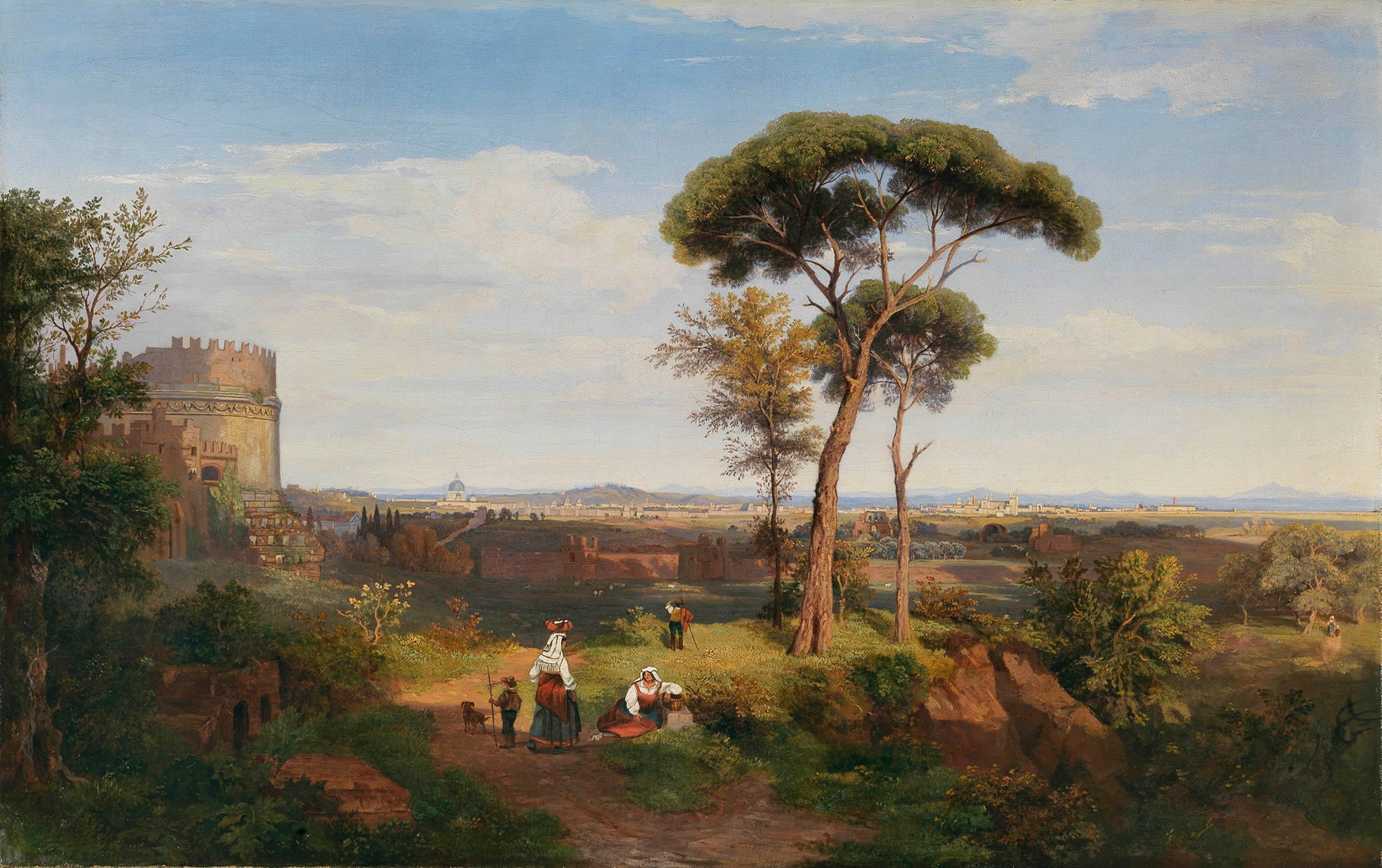 Thomas Dessoulavy Landscape Painting - View of Rome from the Tomb of Cecilia Metella